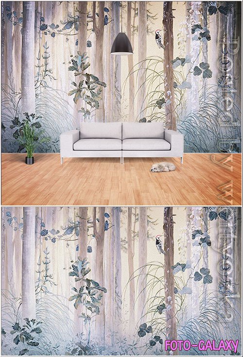 Nordic hand painted abstract woods modern minimalist tv background wall painting