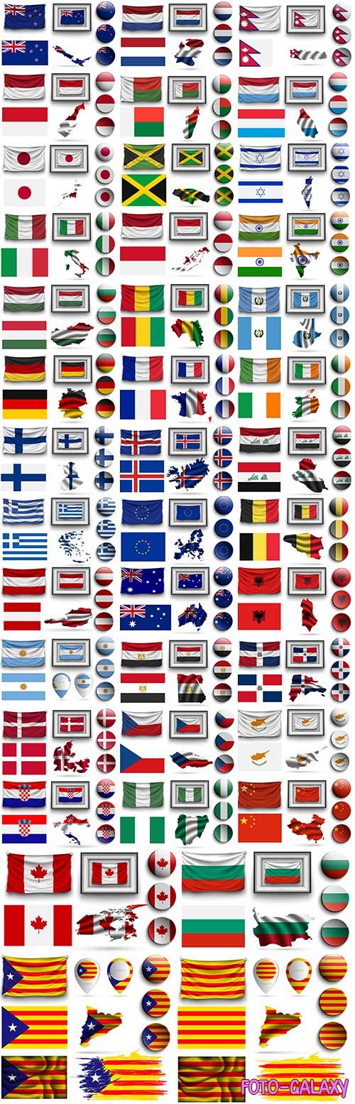 Иконки с флагами и символикой разных стран - Векторный клипарт