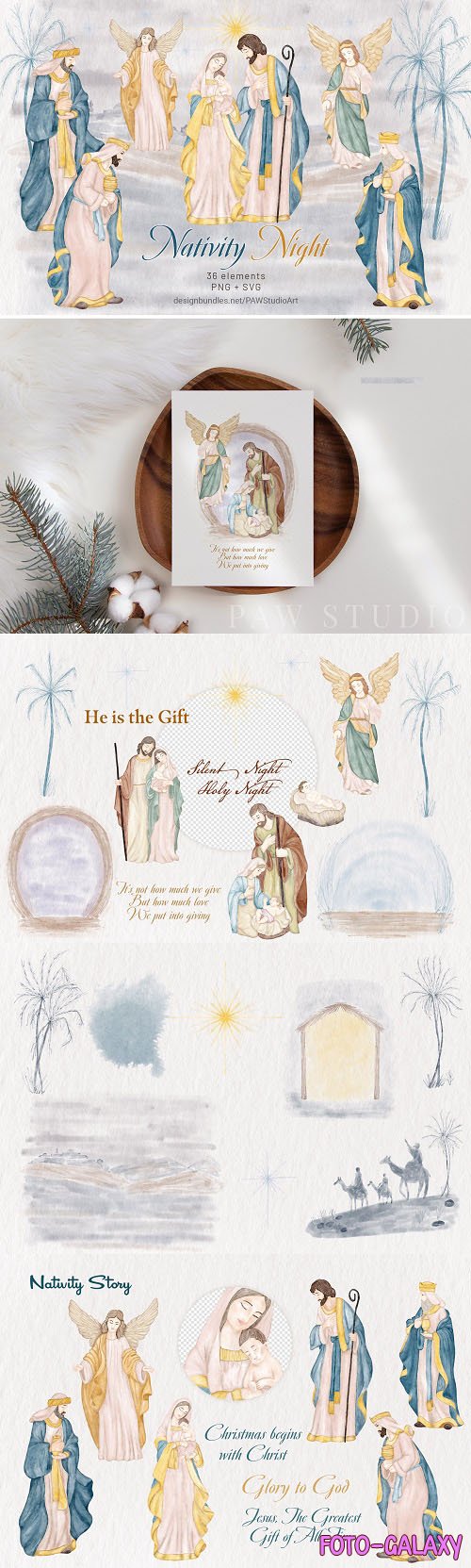 Religious Christmas Nativity Watercolor Clipart - 1569926