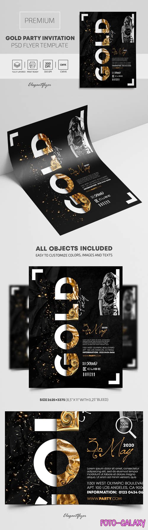 Gold Party Invitation Premium PSD Flyer Template