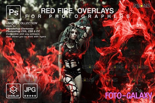 Red Fire background, Photoshop overlay, Burn overlays, Neon Fire - 1447879