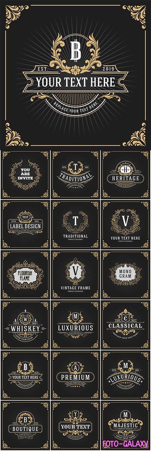 Vintage logo, luxury vector monogram, banner template design
