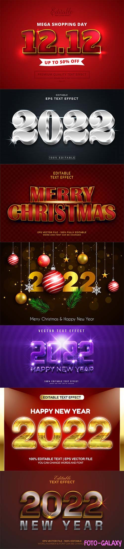 2022 New year and christmas editable text effect vector vol 38