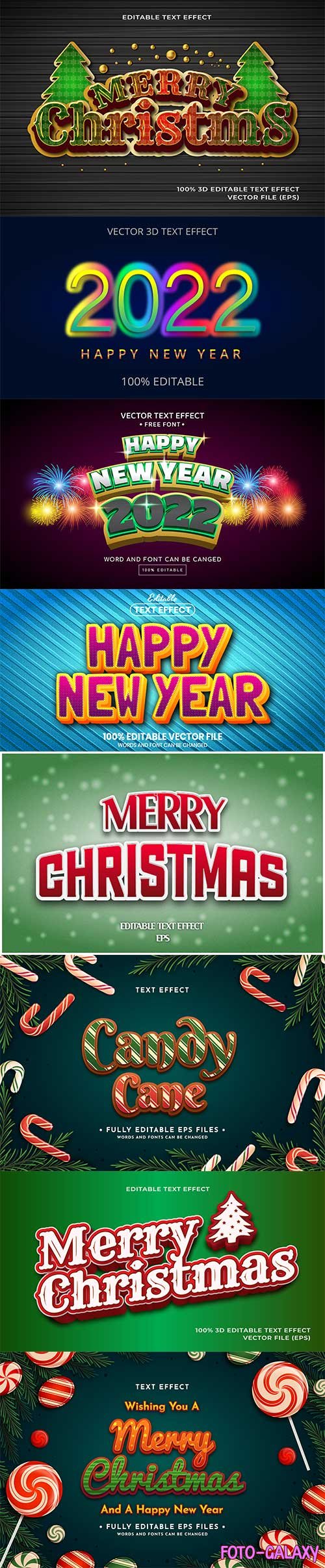 2022 New year and christmas editable text effect vector vol 35