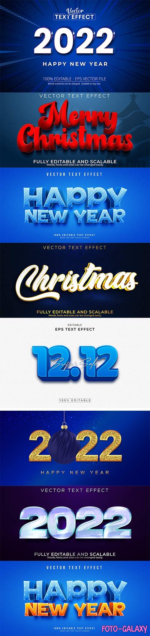 2022 New year and christmas editable text effect vector vol 33
