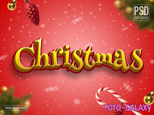 Christmas text effect editable template with red and yellow color psd