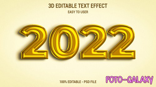 3d 2022 text effect template with gold color luxury premium psd
