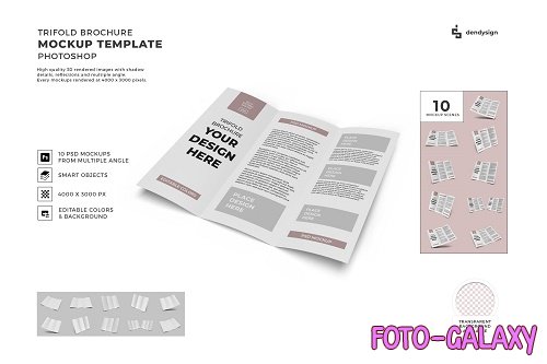 Trifold Brochure Paper Mockup Template Bundle - 1728959