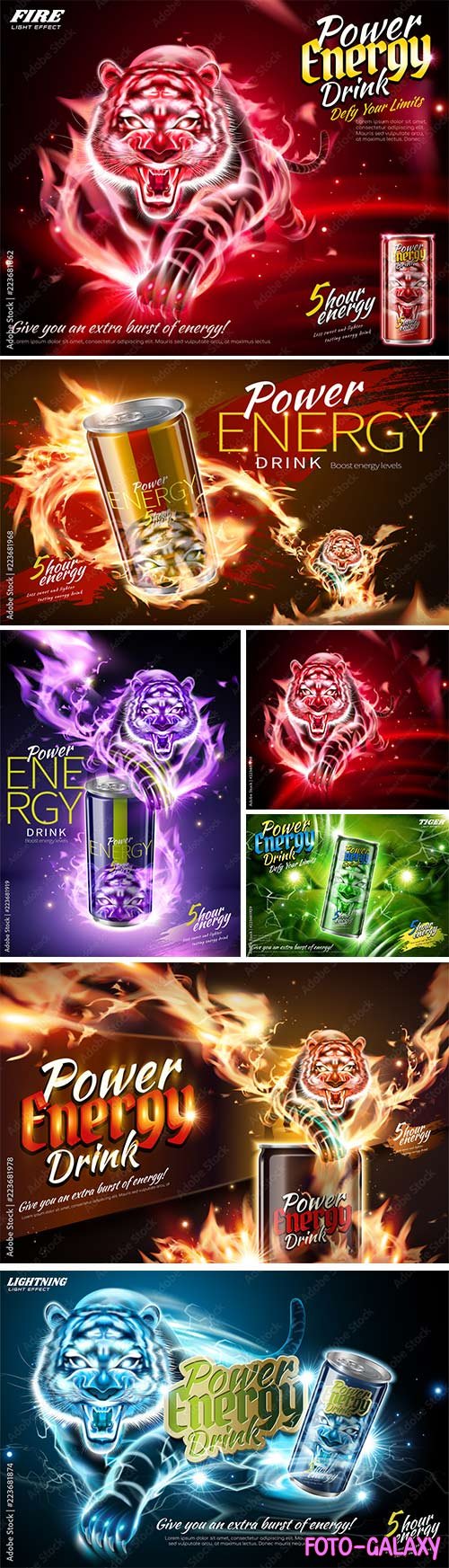 Tiger with red burning flame, power energy drink ads vector