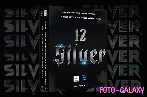 12 Silver Chrome layer Styles Photoshop Action