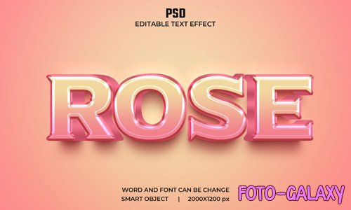 Rose 3d editable pink color text effect premium psd with background