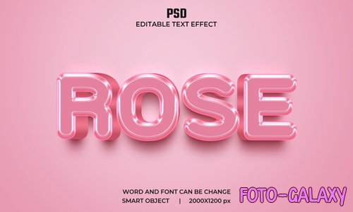 3d Rose editable pink color text effect premium psd with background