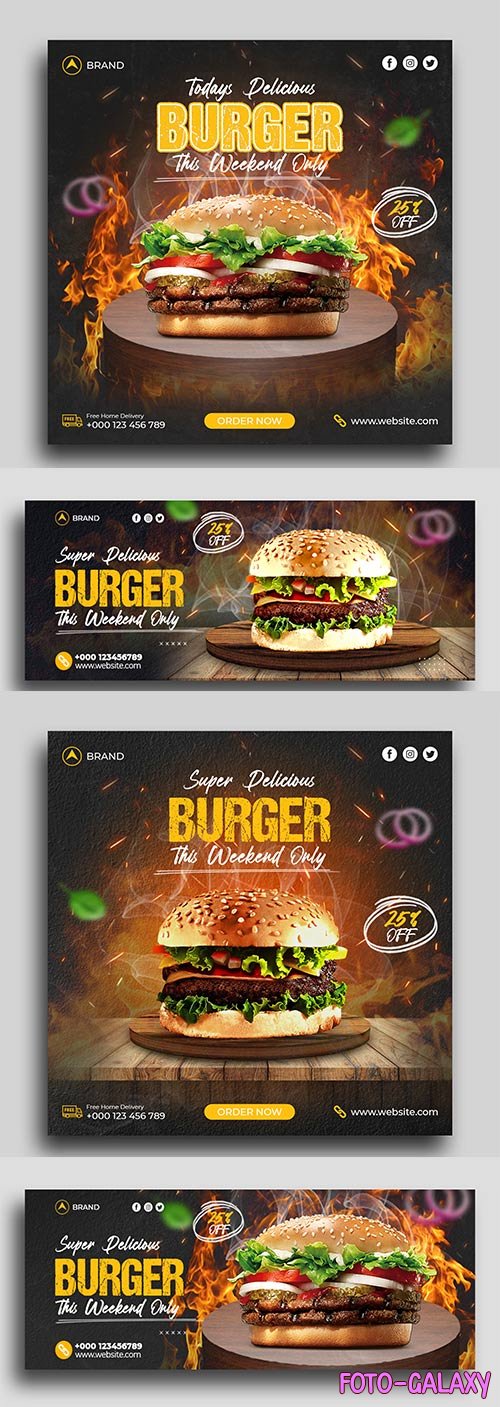 Burger and food menu banner template psd