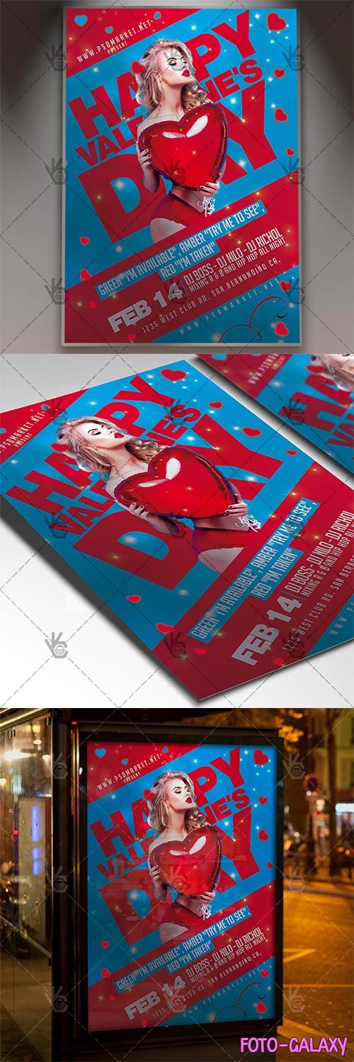 Happy valentines day party flyer psd