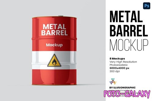 Metal Barrel Mockup - 8 views - 6564800