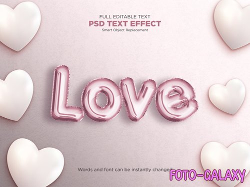 Love balloon text effect mockup psd