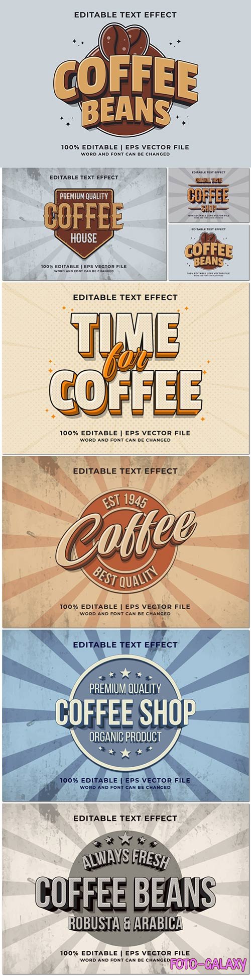 Editable text effect - coffee beans retro template style premium vector
