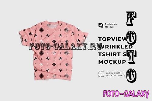 Top view Wrinkled Tshirt Set Mockup - 6932498