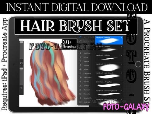 Procreate Hair Brush Set Vol. 2 - 30+ Brushes Bundle Pack, Portrait Drawing Face Character Art - 1183346451