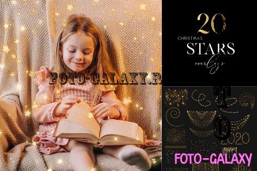 20 Christmas Stars Clipart, Gold Stars Overlays - 1894576
