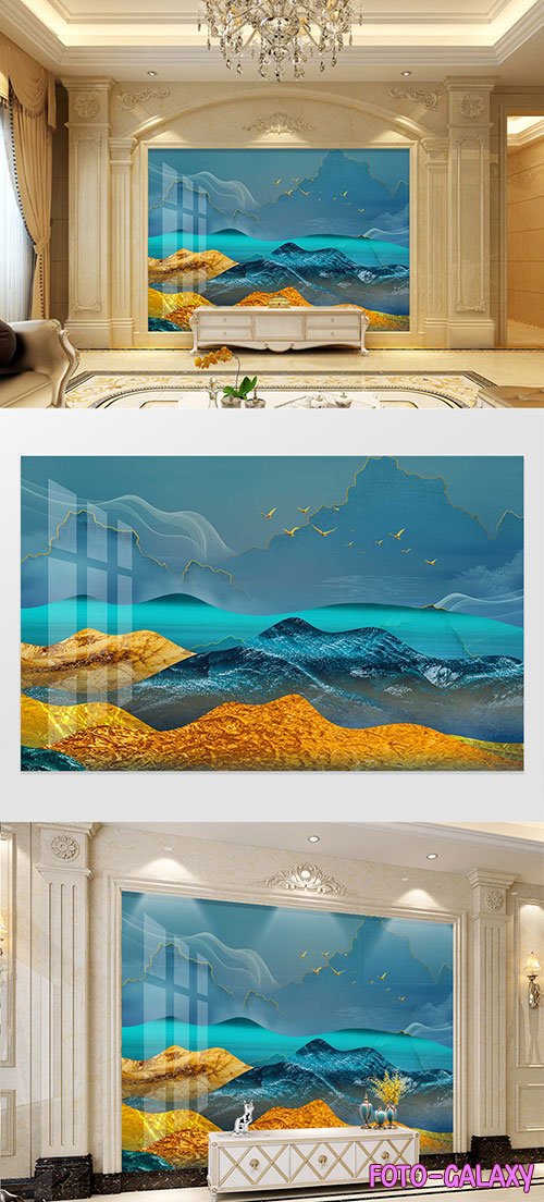 Blue gilt texture landscape new style background wall