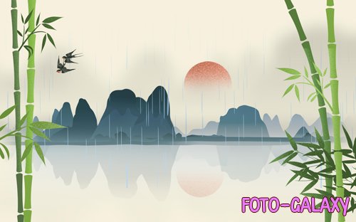 New modern ink landscape drawing bamboo background wall