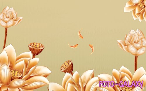 Lotus carp color carving TV living room background wall