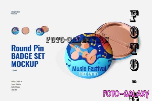 Glossy Round Pin Badge Set Mockup - 7149012