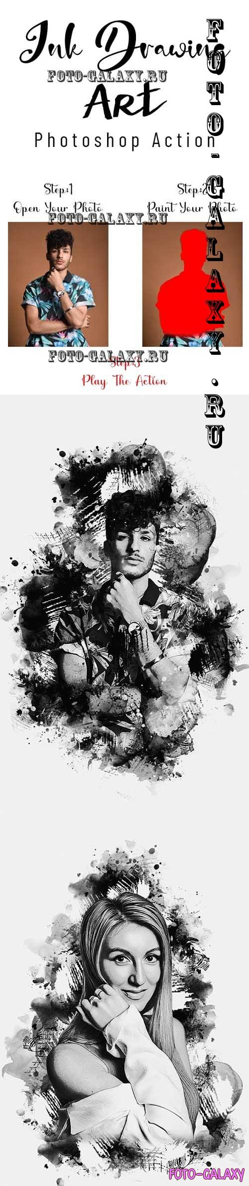 Ink Drawing Art Photoshop Action - 36804671