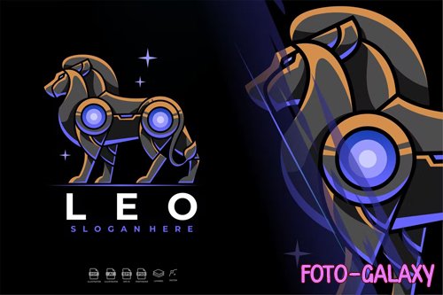 Modern Mecha Robotic Zodiac Leo Logo Design