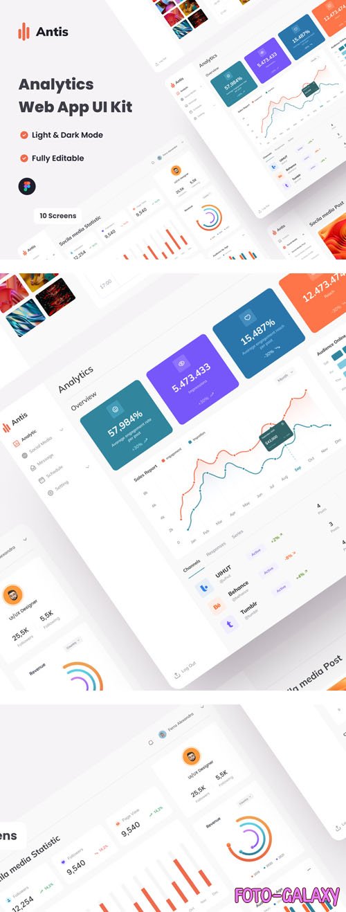 Analytics Web Dashboard App UI Kit Figma Template [Light/Dark]