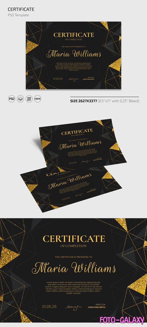 Black and Gold Certificate PSD Template
