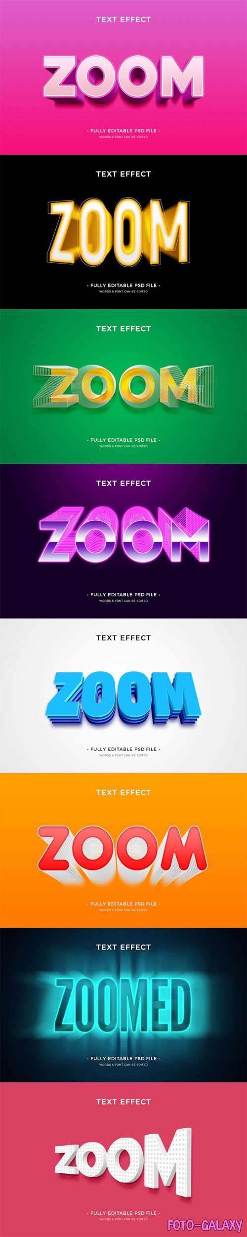 8 Zoom Text Effects Templates for Photoshop