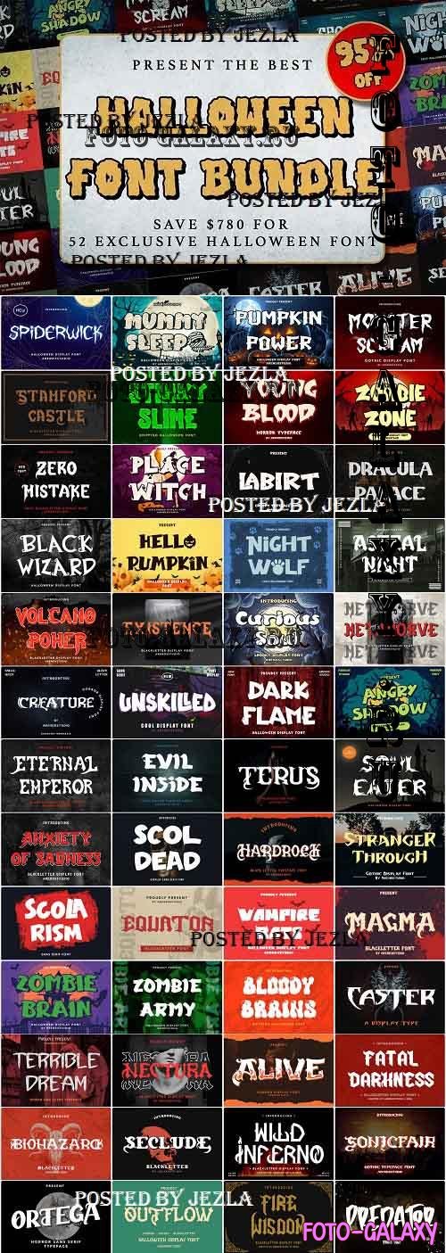 Funny and Spooky Halloween Fonts Bundle - 52 Premium Fonts