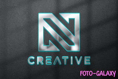Metallic 3d logo mockup with blue neon effect
