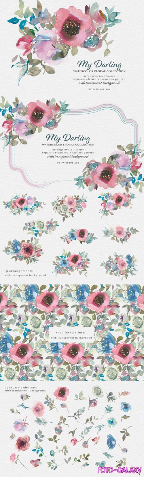 My Darling - Vintage Watercolor Floral Clipart Collection