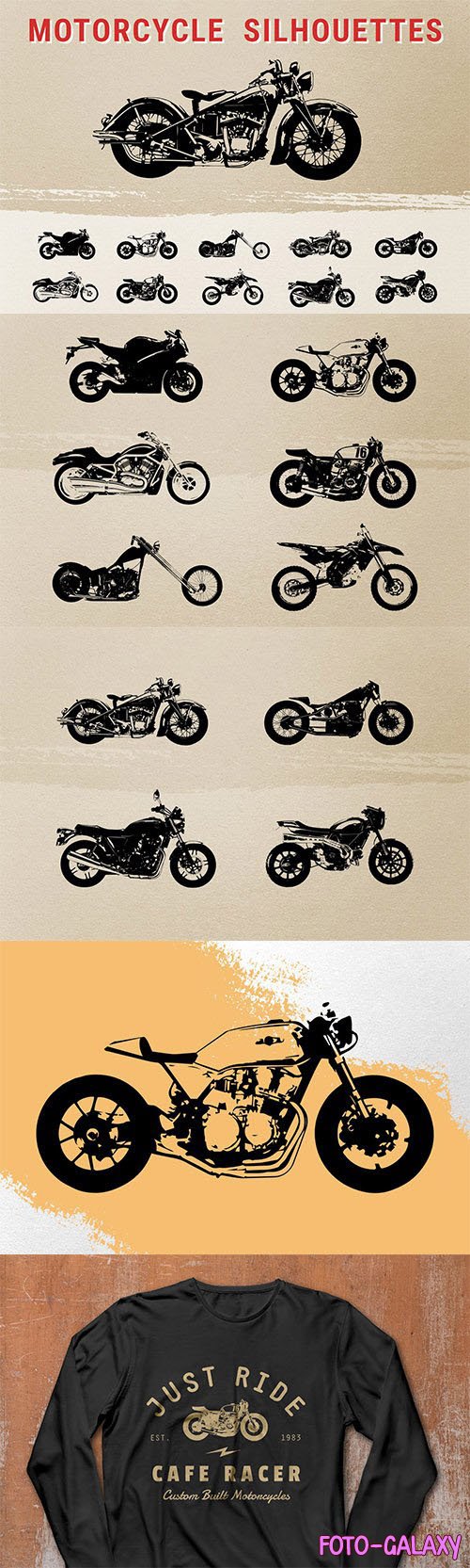 Motorcycle Silhouettes - 10 Vintage Vector Designs
