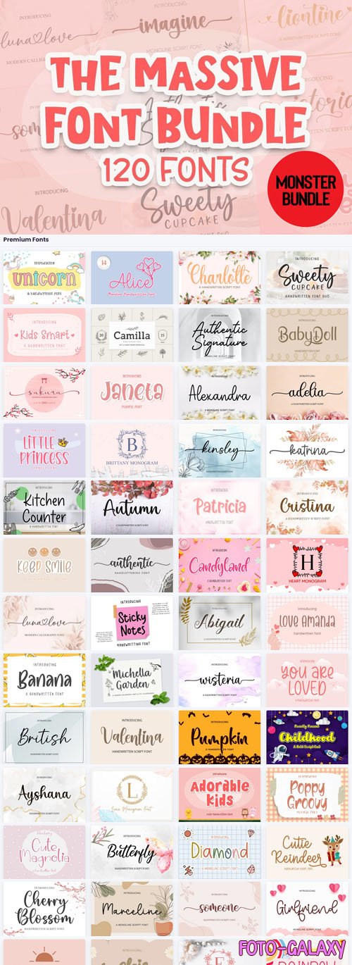 Massive Fonts Bundle - 120 Premium Fonts Worth $1779