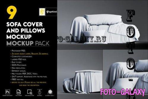 Sofa cover and pillows mockup - 7465744