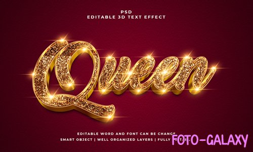 Queen editable psd 3d text effect premium with background
