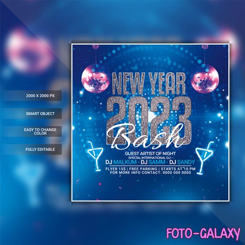 New year 2023 party flyer template psd