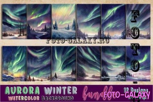 Aurora Winter Watercolor Background