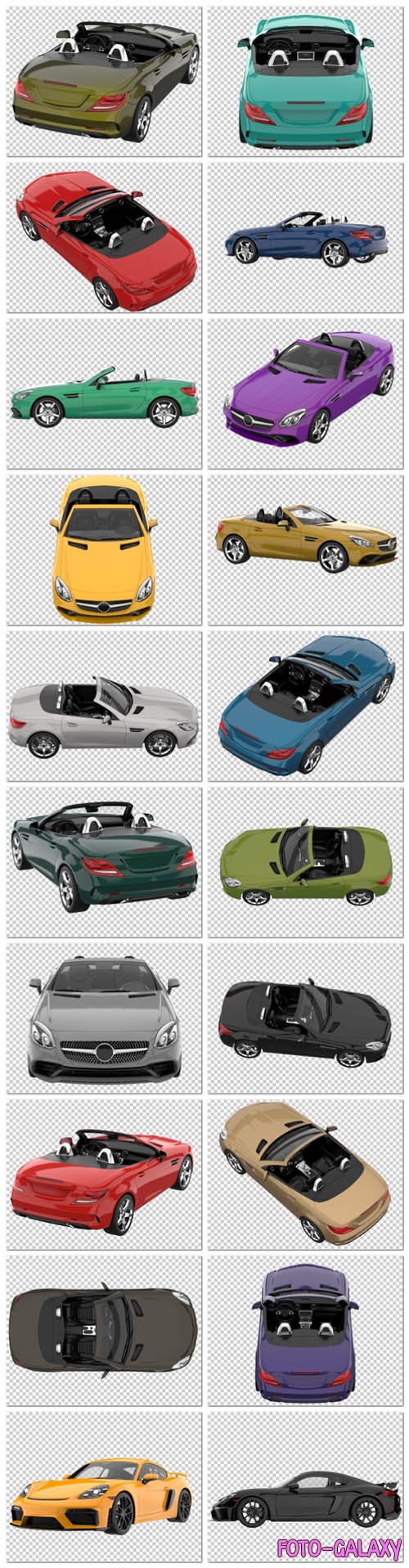 20 Sport car on transparent background, 3d rendering - illustration in psd vol 3