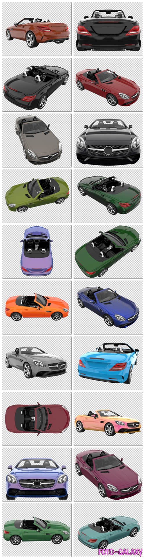 20 Sport car on transparent background, 3d rendering - illustration in psd vol 2