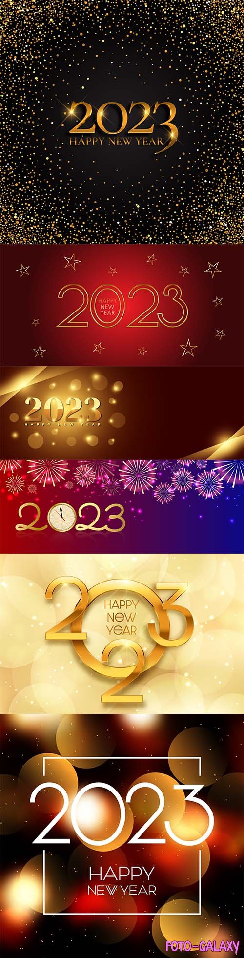 Vector happy new year background with gold numbers 2023 and confetti