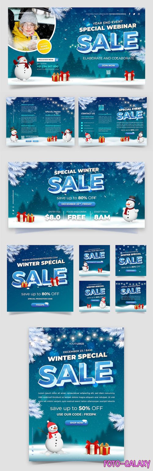 Gradient Winter Sales Vector Templates Collection