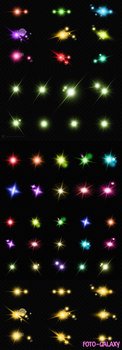 PSD realistic golden lens flares star effect ray line set