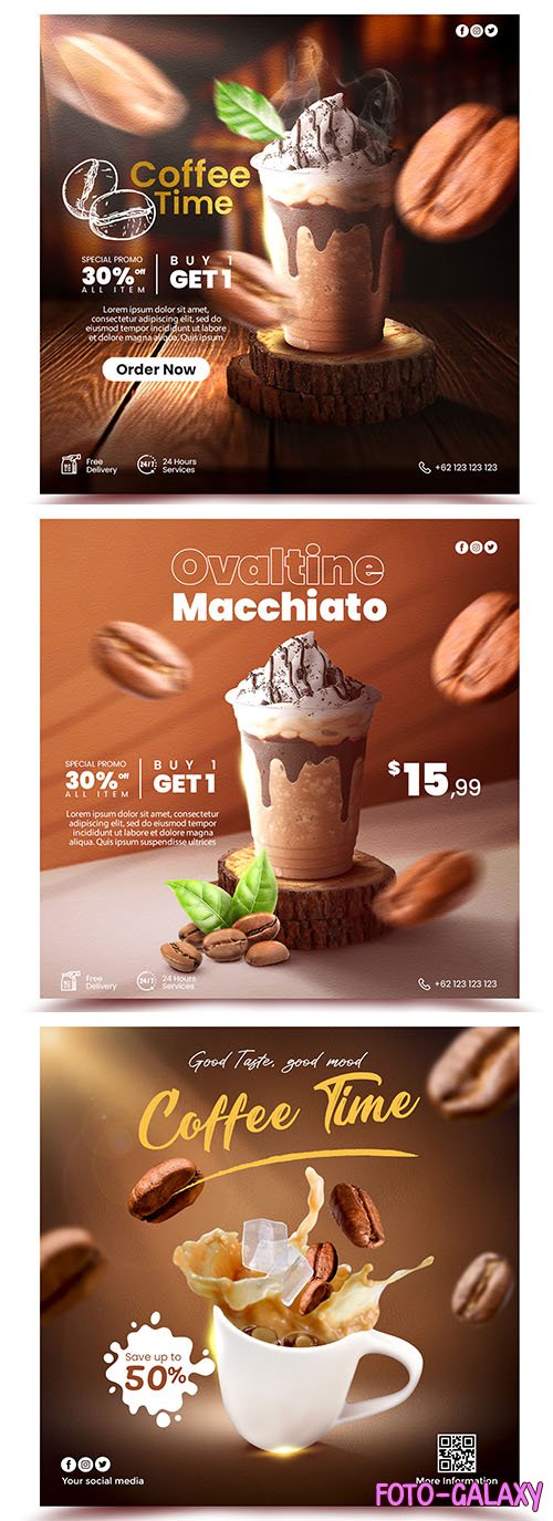 PSD coffee shop drink menu promotion social media post template