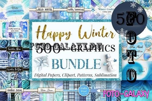 Happy Winter Graphics Bundle - 55 Premium Graphics