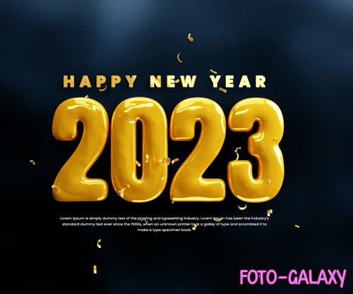 PSD realistic happy new year 2023 celebration banner or happy new years gold text 3d isolated